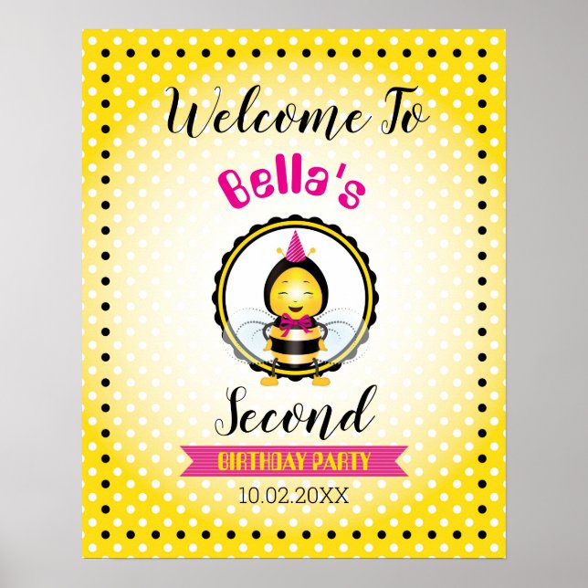 Cute Bee theme Party Welcome poster (Front)