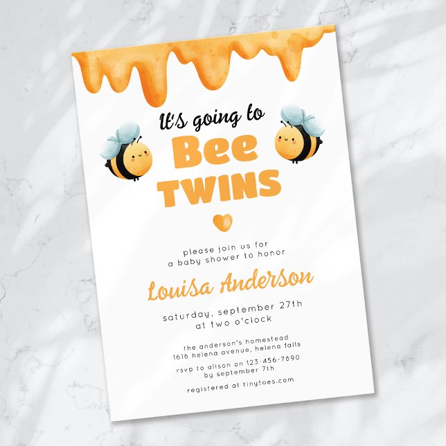 Cute Bee Twins Baby Shower Invitation (Creator Uploaded)