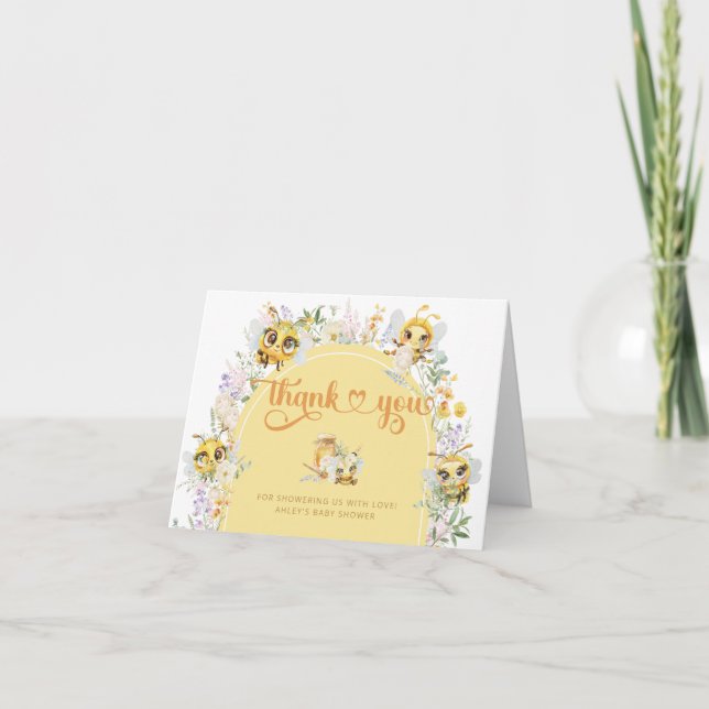 Cute Bee Watercolor Baby Shower Thank You Card (Front)