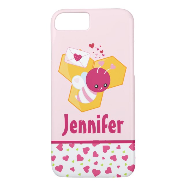 Cute Bee with Pink Valentine Hearts Case-Mate iPhone Case (Back)