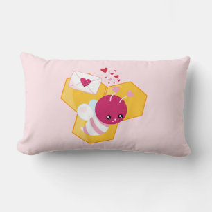 Cute Bee with Pink Valentine Hearts Lumbar Pillow