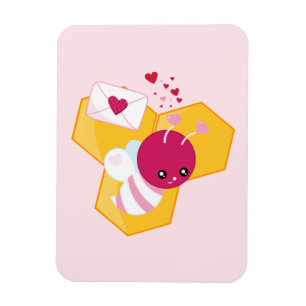 Cute Bee with Pink Valentine Hearts Magnet