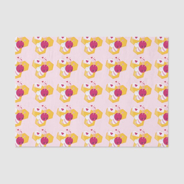 Cute Bee with Pink Valentine Hearts Pattern Tissue Paper (Front)