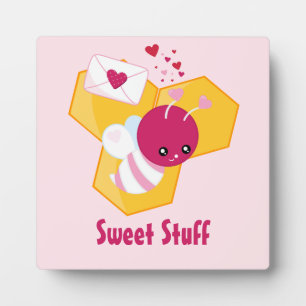 Cute Bee with Pink Valentine Hearts Sweet Stuff Plaque