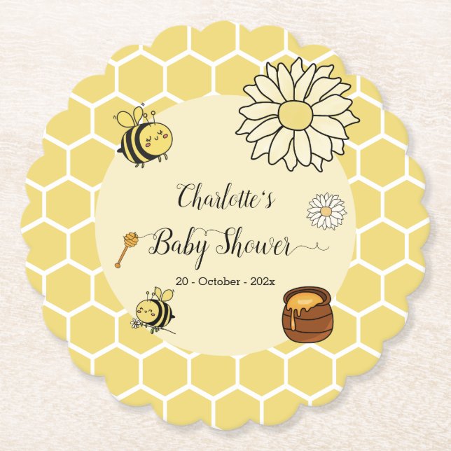 Cute Bee with Sweet Honey Baby Shower Paper Coaster (Front)