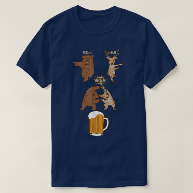 Cute Beer Drinker Bear Plus Deer Equals Beer Drink T-Shirt (Design Front)