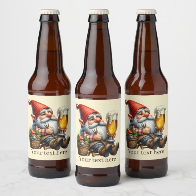 Cute beer gnome add text  beer bottle label (Bottles)