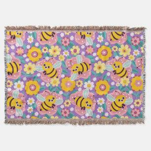 Cute Bees And Blossoms For Garden Style Decor Throw Blanket