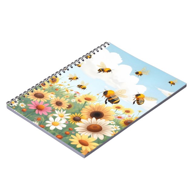 Cute bees and flowers illustration notebook (Left Side)