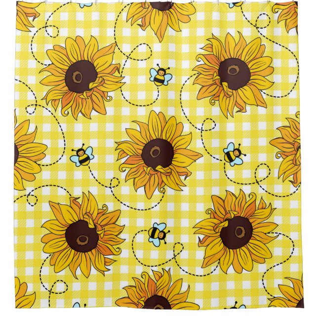 Cute bees and sunflowers on a checkered background (Front)