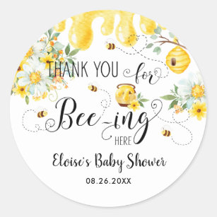 Cute Bees Bee Floral Birthday Baby Shower Favour Classic Round Sticker