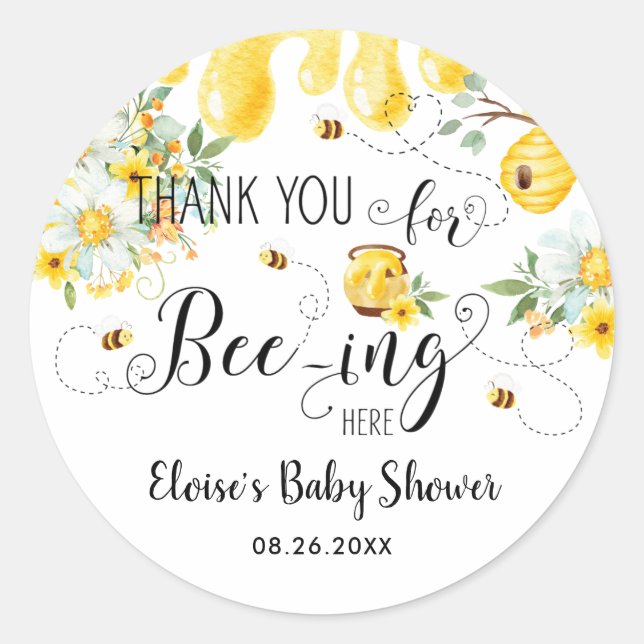 Cute Bees Bee Floral Birthday Baby Shower Favour Classic Round Sticker (Front)