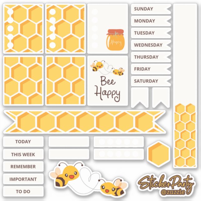 Cute Bees Bumblebee Honeycomb Planner Stickers (Front)