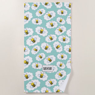Cute Bees custom monogram beach towel