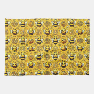 🐝 Cute Bees Honeycomb Kitchen Decor 🌼 Towel