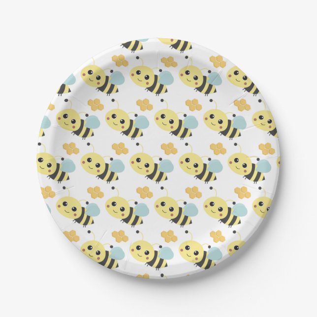 Cute Bees Pattern Adorable Bee-Themed Party Paper Plate (Front)