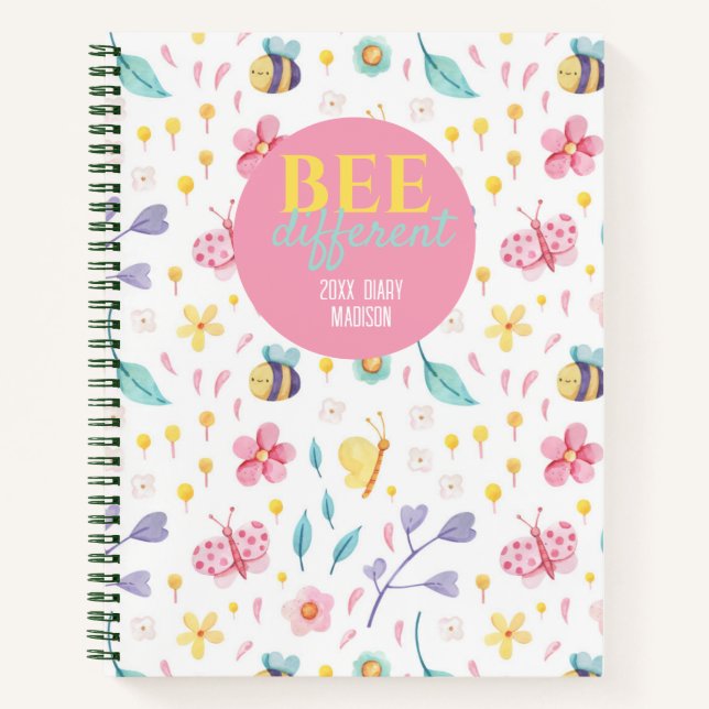 Cute Bees Pattern | Bee different quote  Notebook (Front)