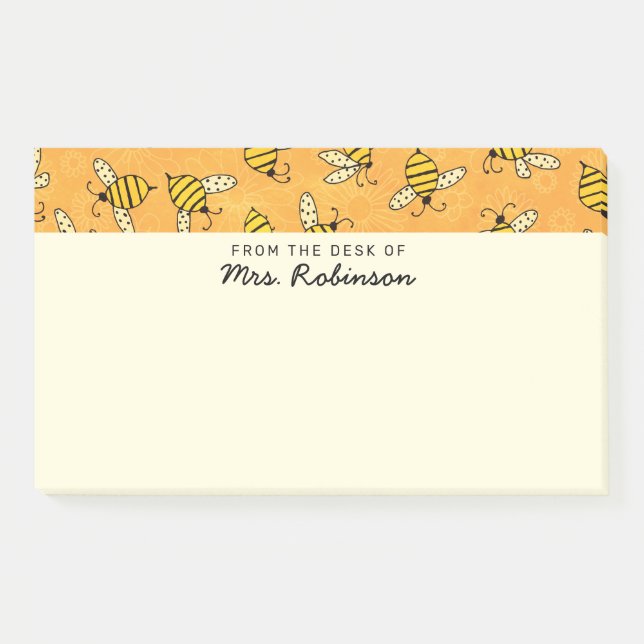 Cute Bees Teacher From the Desk of 10x6 Post-it Notes (Front)
