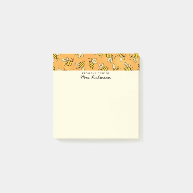 Cute Bees Teacher From the Desk of 3x3 Post-it Notes (Front)