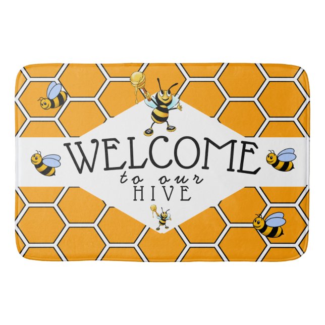 Cute Bees Welcome to Our Hive  Bath Mat (Front)