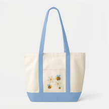 Cute Bees with a white Flowers in a white Tote Bag