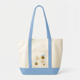 Cute Bees with a white Flowers in a white Tote Bag