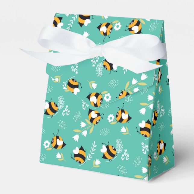 Cute bees with flowers favor box (Front Side)