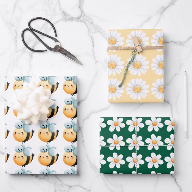 Cute bees wrapping paper. Gift wrapping.  Paper Sheet (Front)
