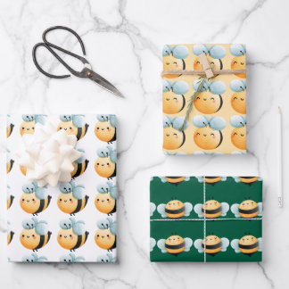 Cute bees wrapping paper. Gift wrapping. Wrapping Paper Sheet