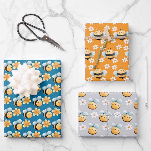 Cute bees wrapping paper. Gift wrapping.  Wrapping Paper Sheet (Front)