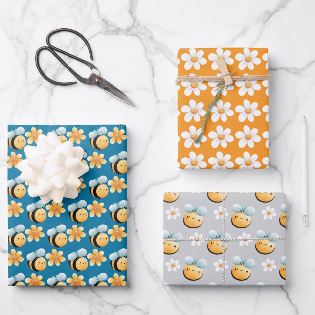 Cute bees wrapping paper. Gift wrapping.  Wrapping Paper Sheet (Front)