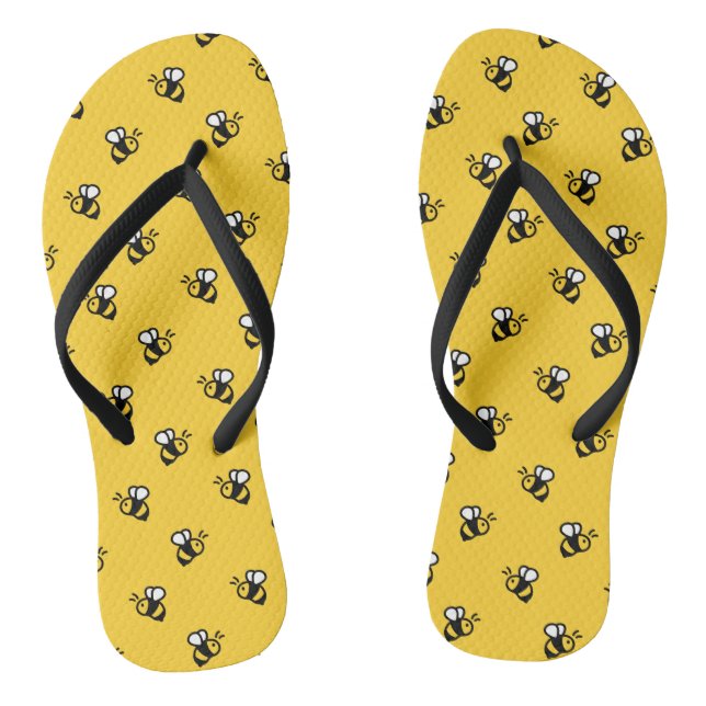 Cute Bees Yellow Flip Flops (Footbed)