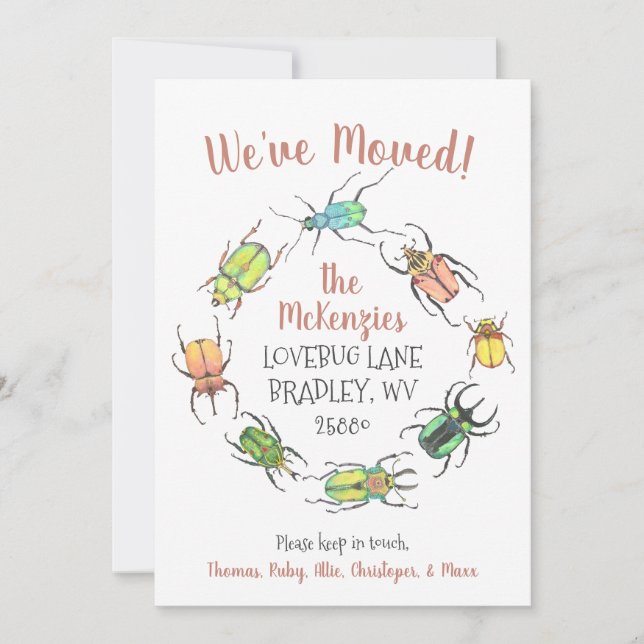 Cute Beetles Moving Announcement (Front)