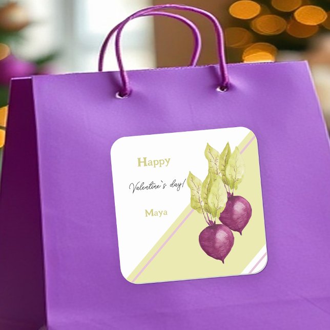 Cute Beets in Love Watercolor Hand-painted Square Sticker (Creator Uploaded)