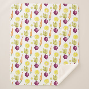 Cute Beets Lemon and Carrots Watercolor Pattern Sherpa Blanket