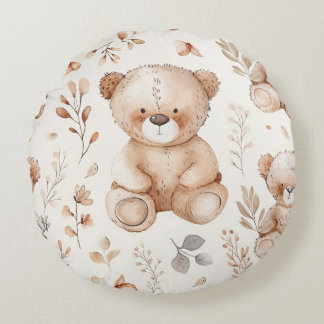 Cute Beige Baby Bear Round Pillow
