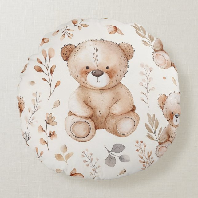 Cute Beige Baby Bear Round Pillow (Front)