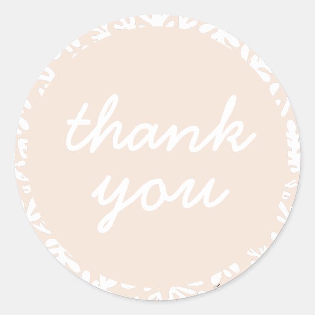 Cute Beige Botanical Thank You Classic Round Sticker (Front)