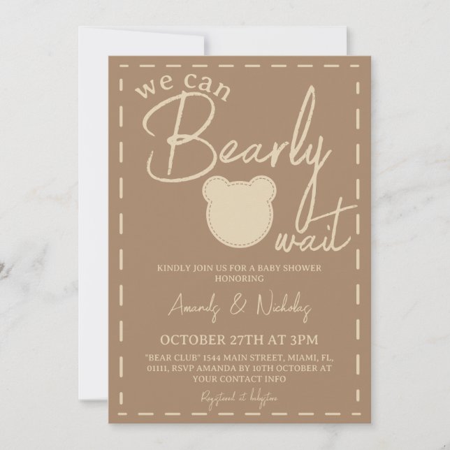 Cute Beige Brown Modern Gender Neutral Baby Shower Invitation (Front)