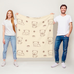 Cute Beige Cat Pattern (1) Fleece Blanket