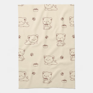 Cute Beige Cat Pattern (1) Kitchen Towel