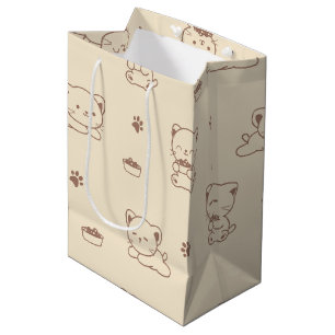 Cute Beige Cat Pattern (1) Medium Gift Bag