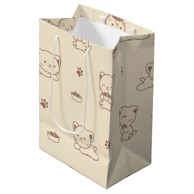 Cute Beige Cat Pattern (1) Medium Gift Bag (Front Angled)