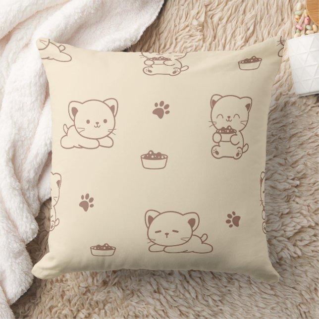 Cute Beige Cat Pattern (1) Throw Pillow (Blanket)