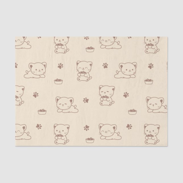 Cute Beige Cat Pattern (1) Tissue Paper (Front)