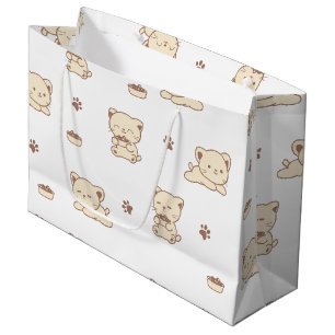 Cute Beige Cat Pattern (2) Large Gift Bag