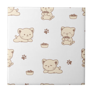 Cute Beige Cat Pattern (2) Tile