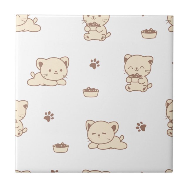 Cute Beige Cat Pattern (2) Tile (Front)
