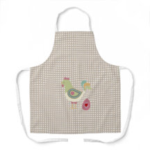 Cute Beige Gingham Chicken Apron 