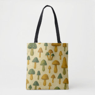 Cute Beige, Golden, and Green Mushrooms  Tote Bag